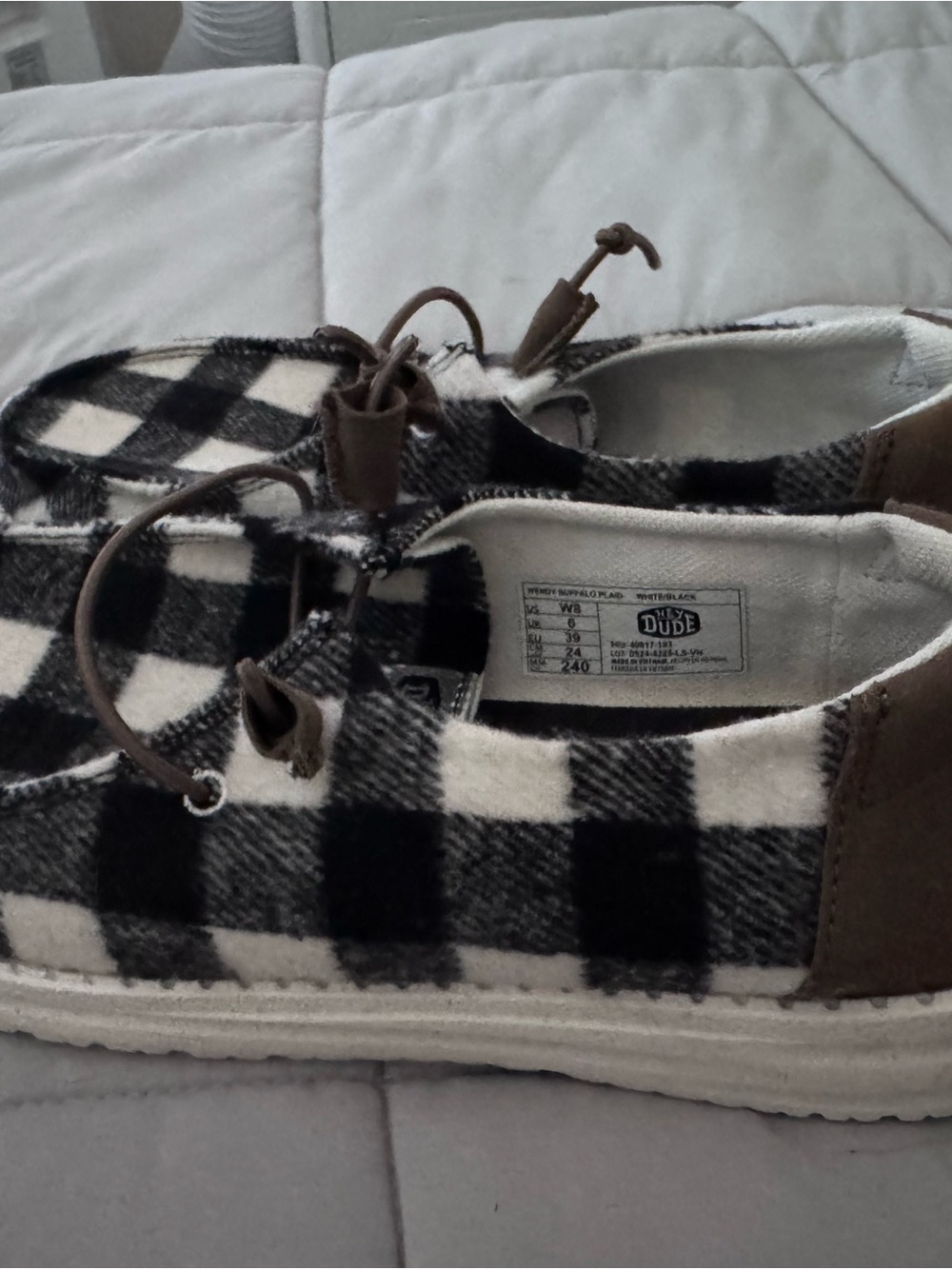 Hey Dude Kids Plaid Slip-On Moccasins - Black & White